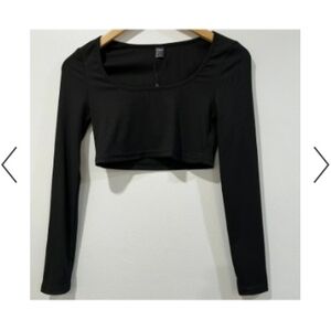 SHEIN Rib-Knit Black Long Sleeve Crop Top